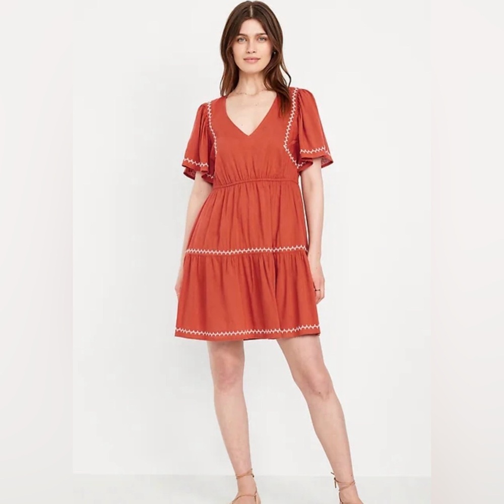 NWT Old Navy Waist-Defined Embroidered Mini Dress In Ginger Spice Sz XXL